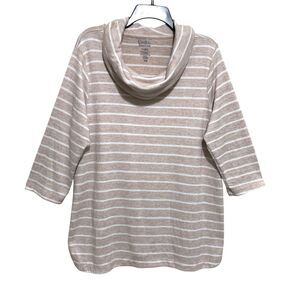 3/$30 Croft & Barrow Cowlneck Top Women Size XL Lt Brown/White Stripe 3/4 Sleeve